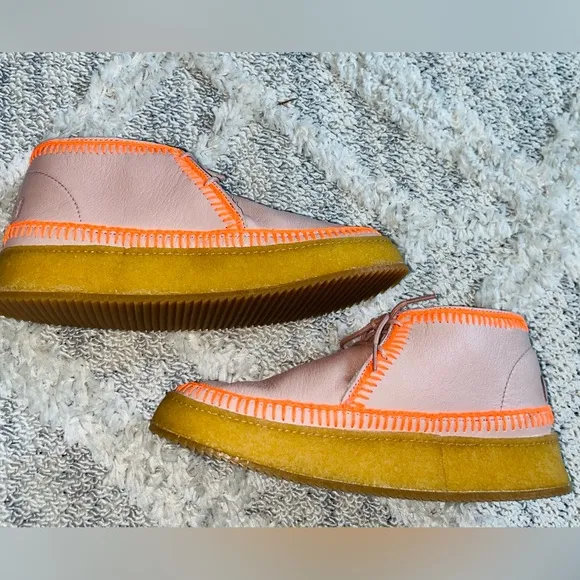 Laidback London Shenje Platform Boots Misty Rose Leather Neon Orange Sz 40/US 9