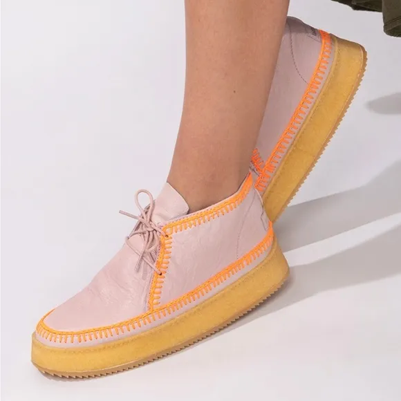 Laidback London Shenje Platform Boots Misty Rose Leather Neon Orange Sz 40/US 9