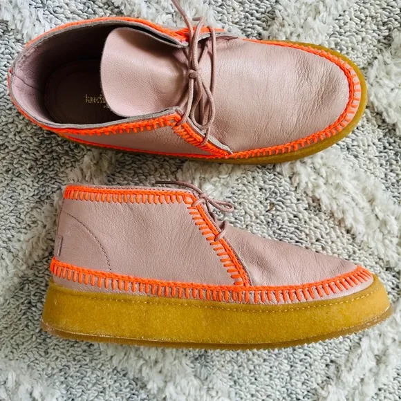 Laidback London Shenje Platform Boots Misty Rose Leather Neon Orange Sz 40/US 9