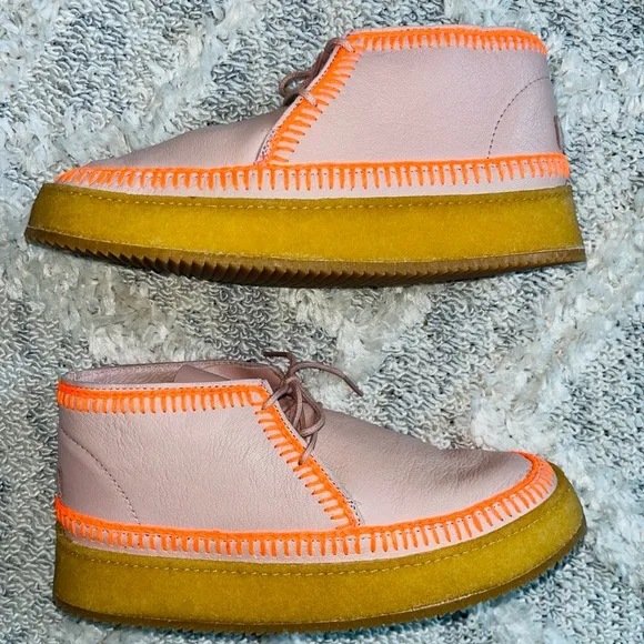 Laidback London Shenje Platform Boots Misty Rose Leather Neon Orange Sz 40/US 9