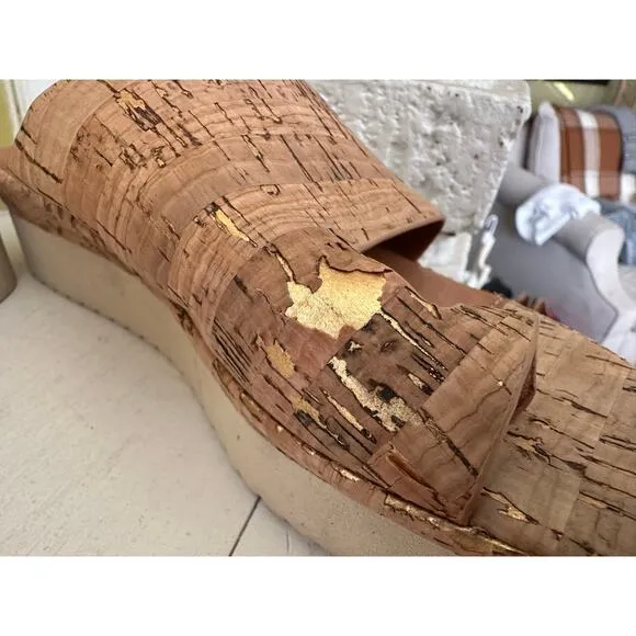 L'Amour Des Pieds AHLINA Cork Platform Toe Loop Sandals Slides sz 6