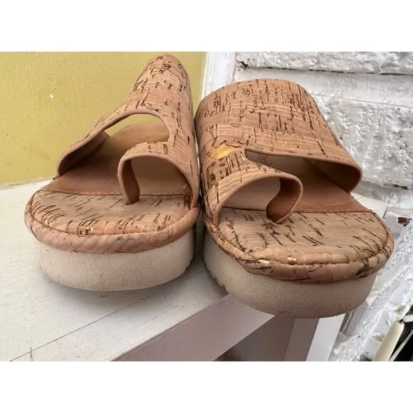 L'Amour Des Pieds AHLINA Cork Platform Toe Loop Sandals Slides sz 6