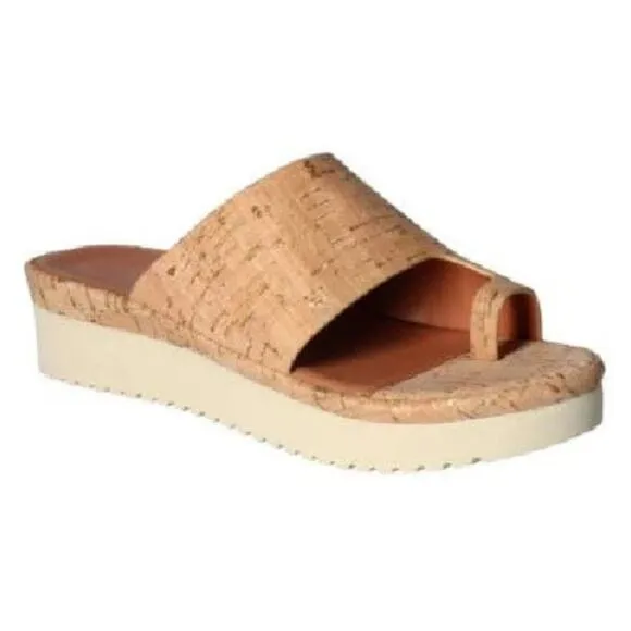 L'Amour Des Pieds AHLINA Cork Platform Toe Loop Sandals Slides sz 6