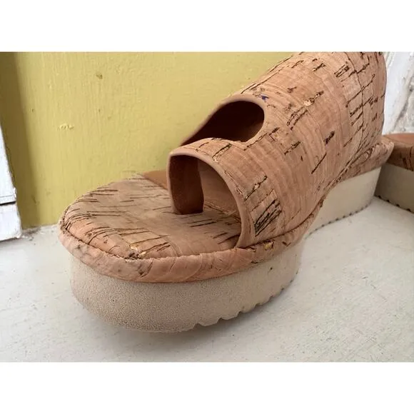 L'Amour Des Pieds AHLINA Cork Platform Toe Loop Sandals Slides sz 6