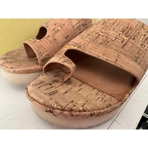 L'Amour Des Pieds AHLINA Cork Platform Toe Loop Sandals Slides sz 6