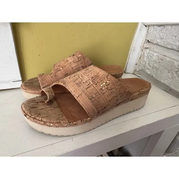 L'Amour Des Pieds AHLINA Cork Platform Toe Loop Sandals Slides sz 6