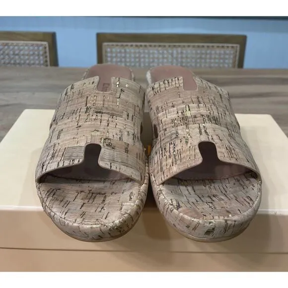 L'Amour Des Pieds LDP Catiana Cork Sandals Natura/Gold Cork Textile Size 9 NIB