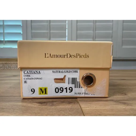 L'Amour Des Pieds LDP Catiana Cork Sandals Natura/Gold Cork Textile Size 9 NIB