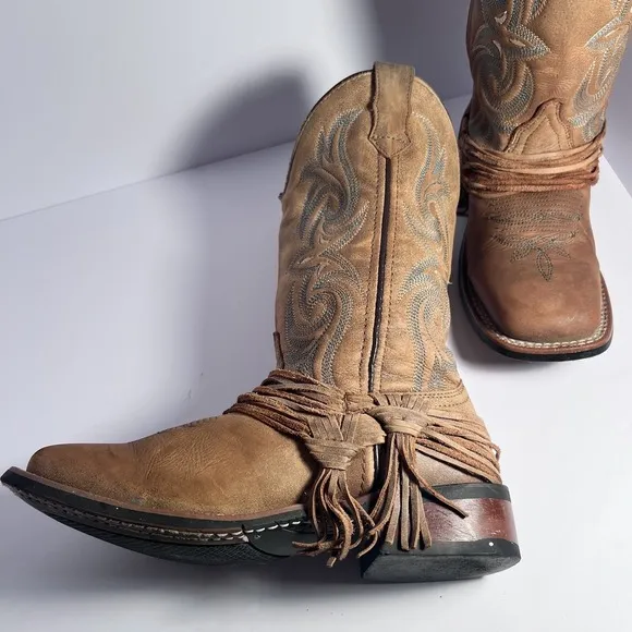 Laredo Dan Post Tan Sadie Womens Broad Square Toe Boots Size 6.5