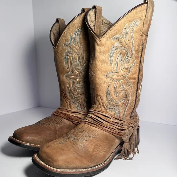 Laredo Dan Post Tan Sadie Womens Broad Square Toe Boots Size 6.5