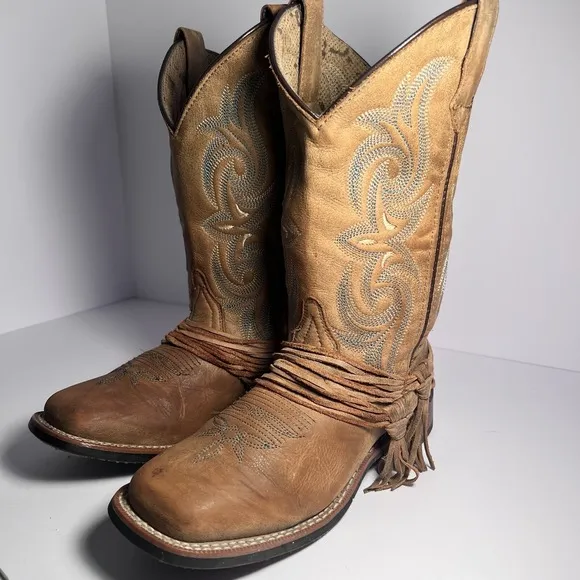 Laredo Dan Post Tan Sadie Womens Broad Square Toe Boots Size 6.5