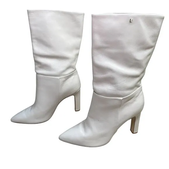 Larroude Cindy Heeled Pointed Toe Boot In Ivory Leather Size 10