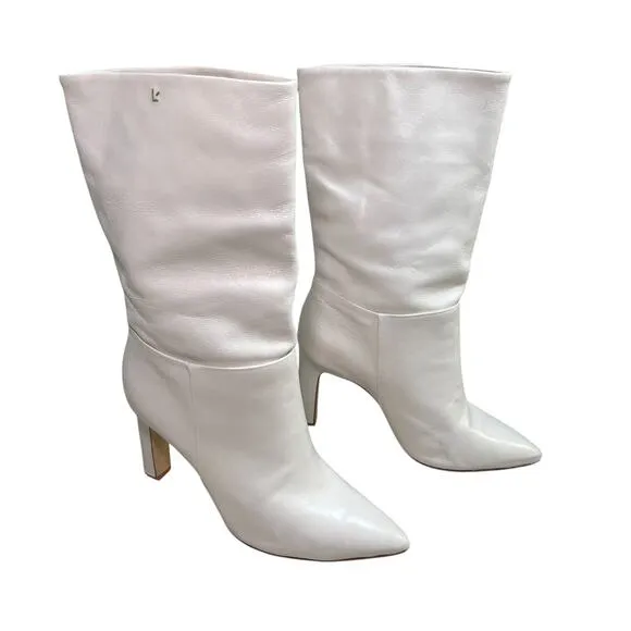Larroude Cindy Heeled Pointed Toe Boot In Ivory Leather Size 10