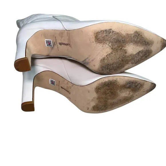 Larroude Cindy Heeled Pointed Toe Boot In Ivory Leather Size 10