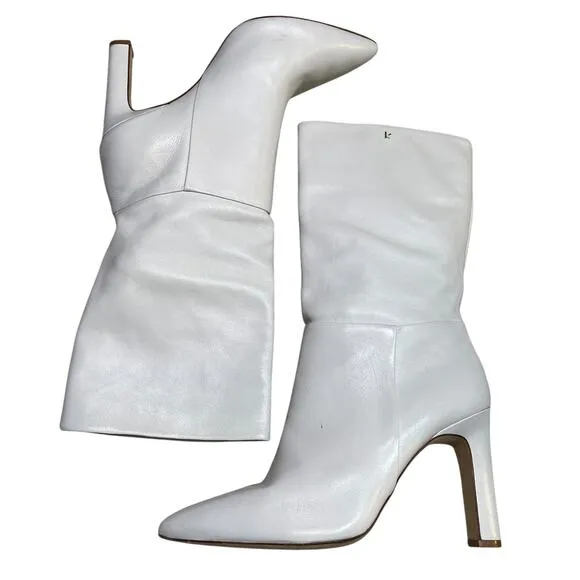 Larroude Cindy Heeled Pointed Toe Boot In Ivory Leather Size 10