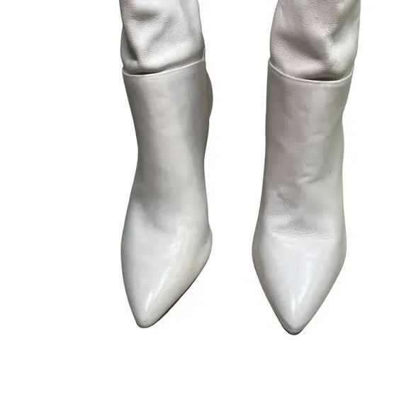 Larroude Cindy Heeled Pointed Toe Boot In Ivory Leather Size 10