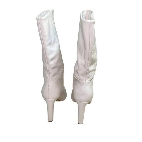 Larroude Cindy Heeled Pointed Toe Boot In Ivory Leather Size 10
