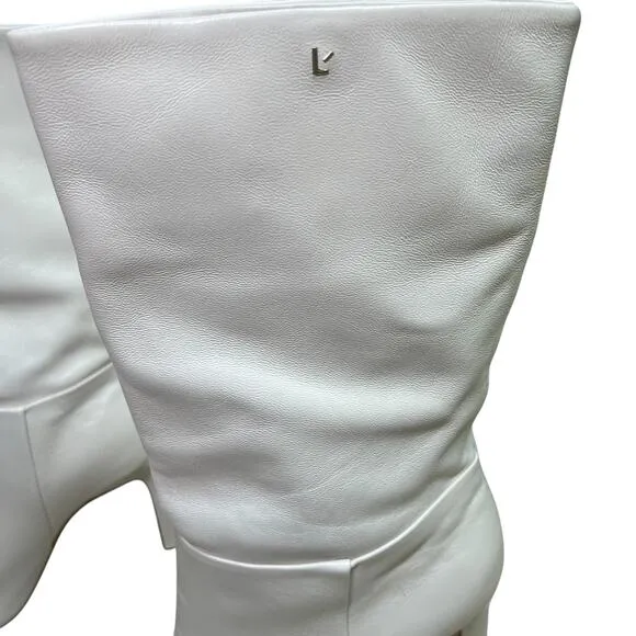 Larroude Cindy Heeled Pointed Toe Boot In Ivory Leather Size 10
