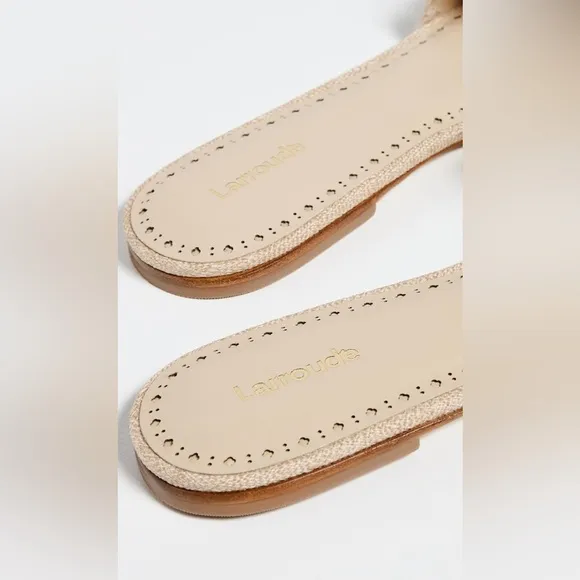 Larroude Ivy Broderie Slide Sandals in Beige