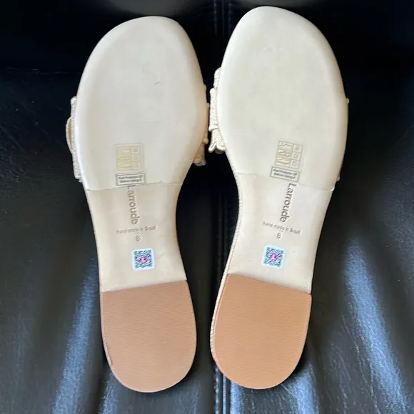 Larroude Ivy Broderie Slide Sandals in Beige