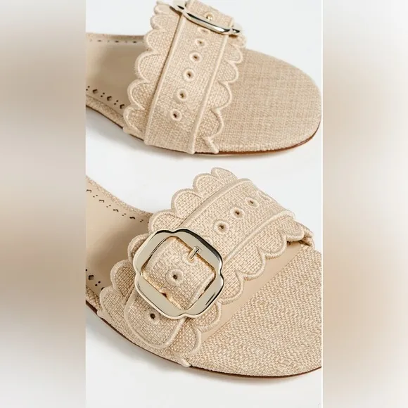 Larroude Ivy Broderie Slide Sandals in Beige