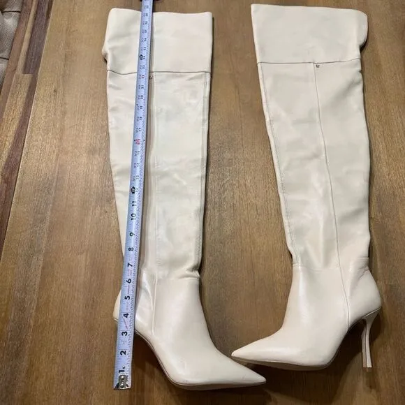 Larroude Kate Over The Knee Point Toe Boot Ivory Leather Stiletto Size 6