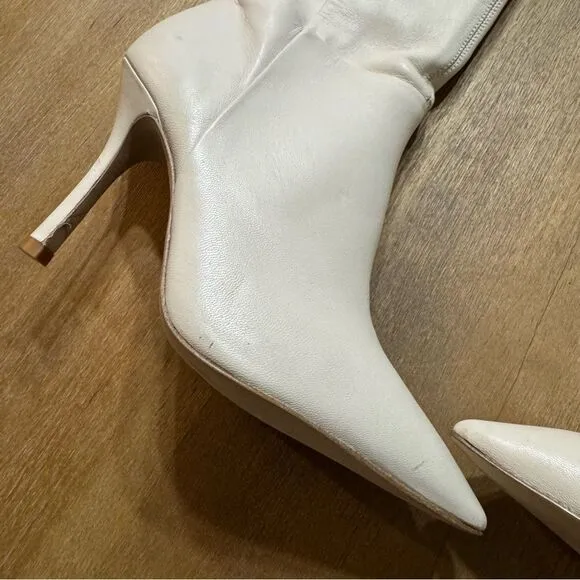 Larroude Kate Over The Knee Point Toe Boot Ivory Leather Stiletto Size 6