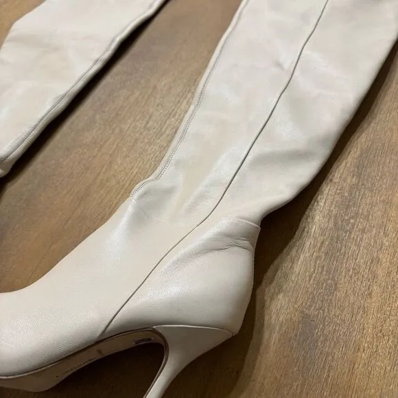 Larroude Kate Over The Knee Point Toe Boot Ivory Leather Stiletto Size 6