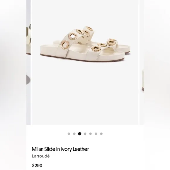 Larroude Milan Cream Slide Sandals with Gold Accents
