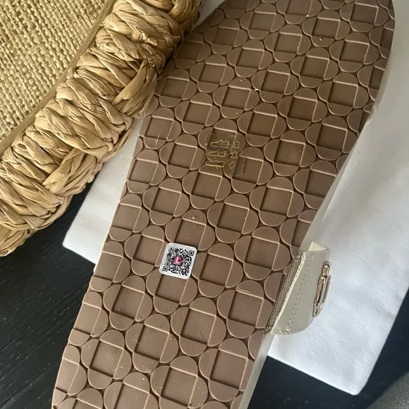 Larroude Milan Cream Slide Sandals with Gold Accents