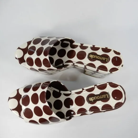 Larroude Miso Platform Mules Sandals Size 6 Polka Dot Patent Leather NEW $315