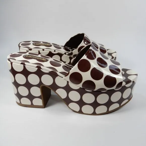Larroude Miso Platform Mules Sandals Size 6 Polka Dot Patent Leather NEW $315