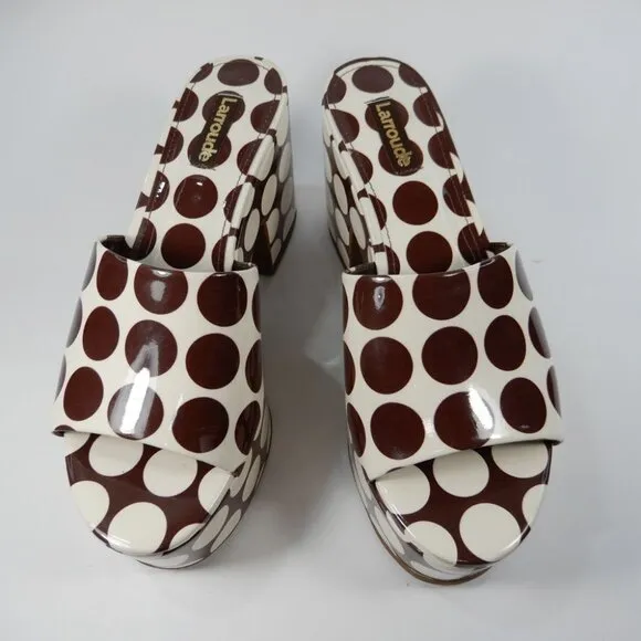 Larroude Miso Platform Mules Sandals Size 6 Polka Dot Patent Leather NEW $315