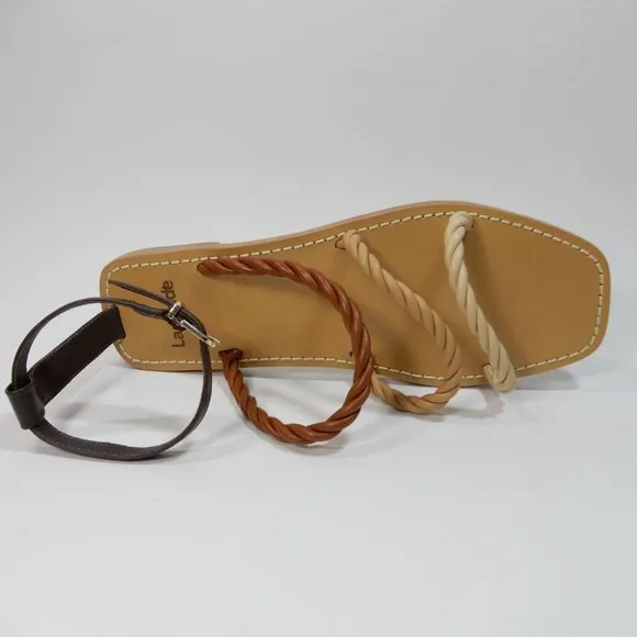 Larroude Santorini Twist Strap Flat Sandals Size 7 Brown Beige Leather NEW