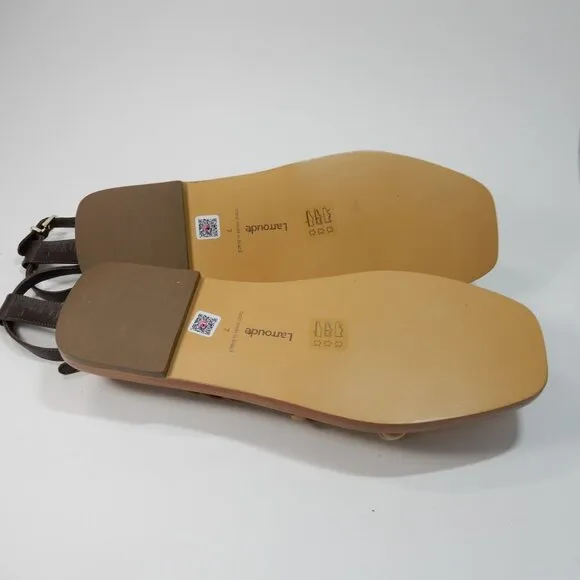 Larroude Santorini Twist Strap Flat Sandals Size 7 Brown Beige Leather NEW