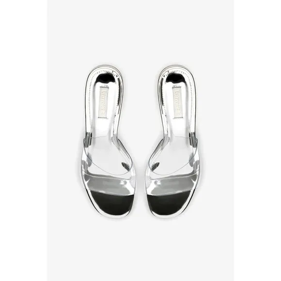 LARROUDE VIVI LUCITE HI MULE SQUARE-TOE TRANSPARENT ELEGANT LEATHER SLIDE SIZE 9