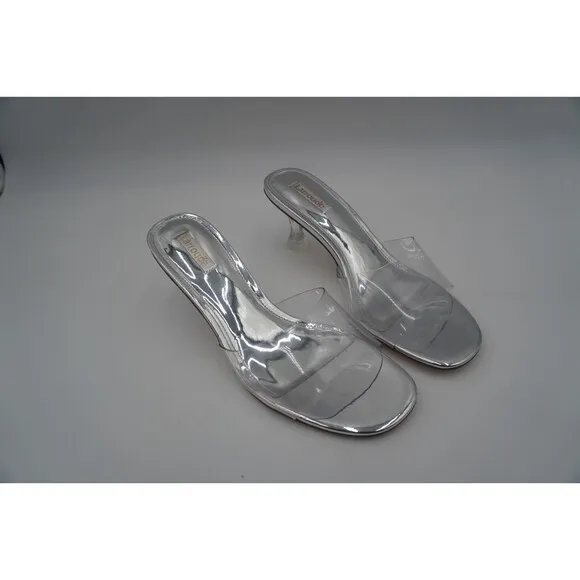 LARROUDE VIVI LUCITE HI MULE SQUARE-TOE TRANSPARENT ELEGANT LEATHER SLIDE SIZE 9