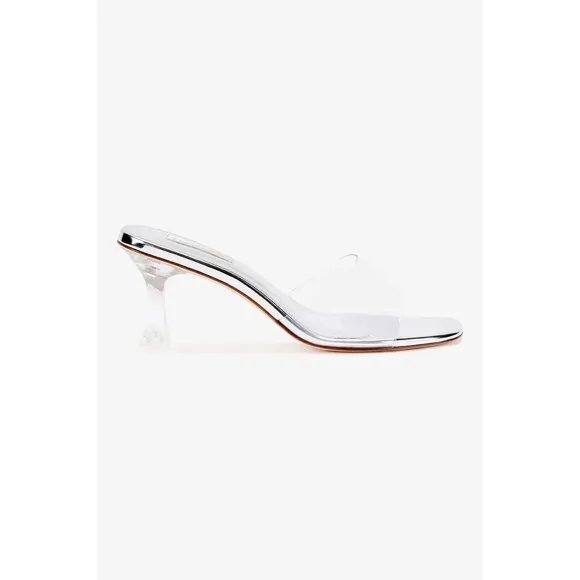 LARROUDE VIVI LUCITE HI MULE SQUARE-TOE TRANSPARENT ELEGANT LEATHER SLIDE SIZE 9