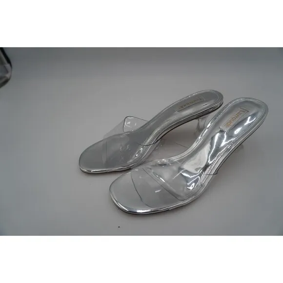 LARROUDE VIVI LUCITE HI MULE SQUARE-TOE TRANSPARENT ELEGANT LEATHER SLIDE SIZE 9