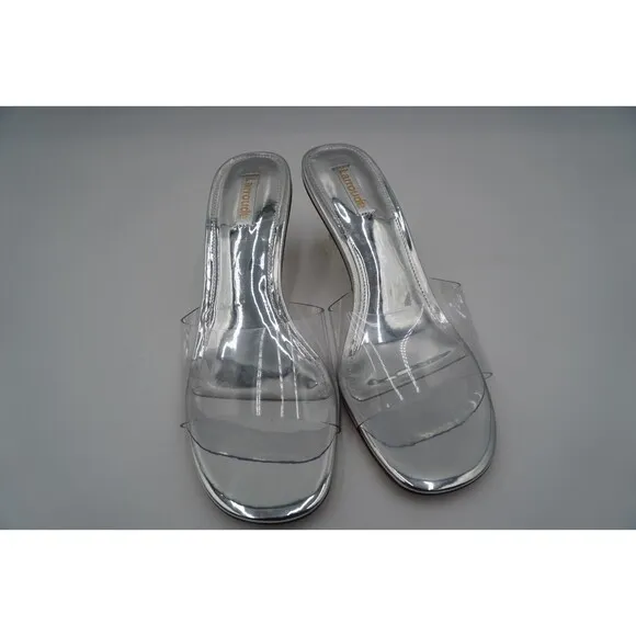 LARROUDE VIVI LUCITE HI MULE SQUARE-TOE TRANSPARENT ELEGANT LEATHER SLIDE SIZE 9