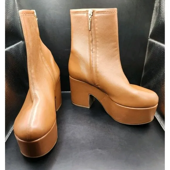 Larroude Womens Miso Caramel Platform Boots Size 9 Stretch Leather