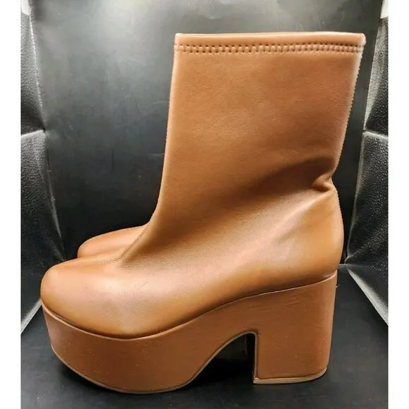 Larroude Womens Miso Caramel Platform Boots Size 9 Stretch Leather