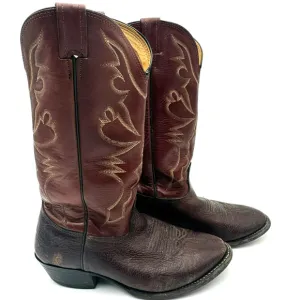 LARRY MAHAN Mens 8.5 D Cowboy Boots Genuine Brown Bullhide Leather Made in Texas