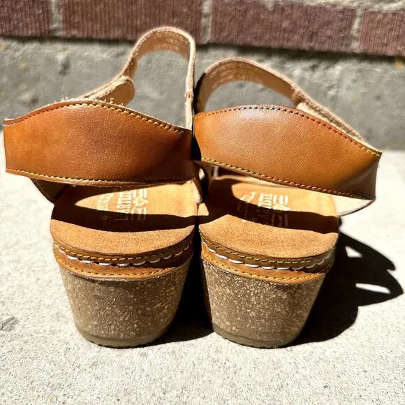 L'Artiste By Spring Step Cuteness Leather Wedge Sandals Ankle Strap Brown 10.5