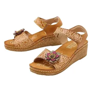 L'Artiste By Spring Step Cuteness Leather Wedge Sandals Ankle Strap Brown 10.5