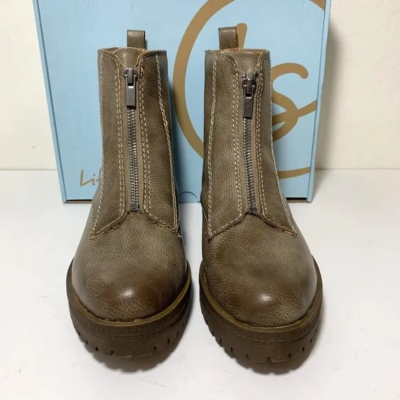 LifeStride Sanibelle Boots Zip Front Lug Sole Booties Stone Brown Size 8 NEW