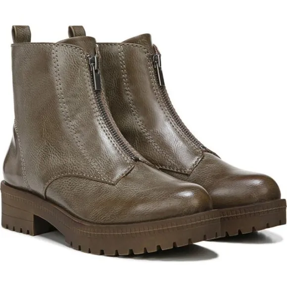 LifeStride Sanibelle Boots Zip Front Lug Sole Booties Stone Brown Size 8 NEW