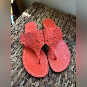 Like New Tory Burch Roselle sandals pebbled leather size 6.5 perfect fall orange