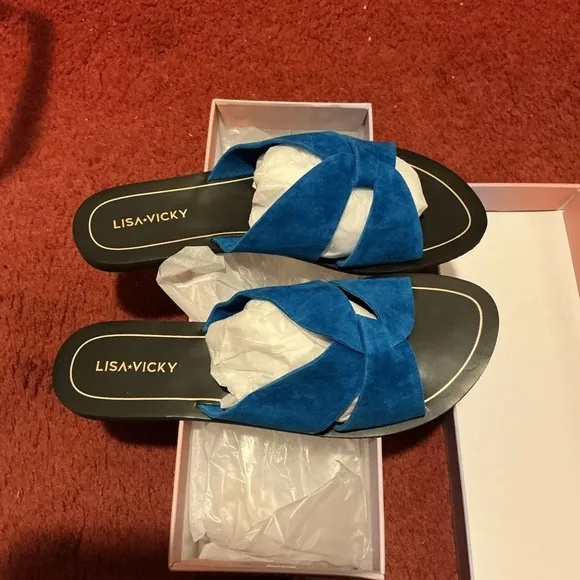 Lisa Vicky Bonus-V teal kid suede sandals