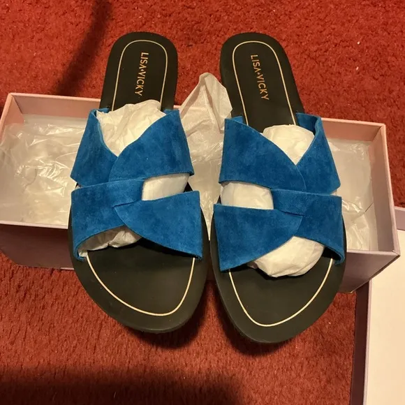 Lisa Vicky Bonus-V teal kid suede sandals